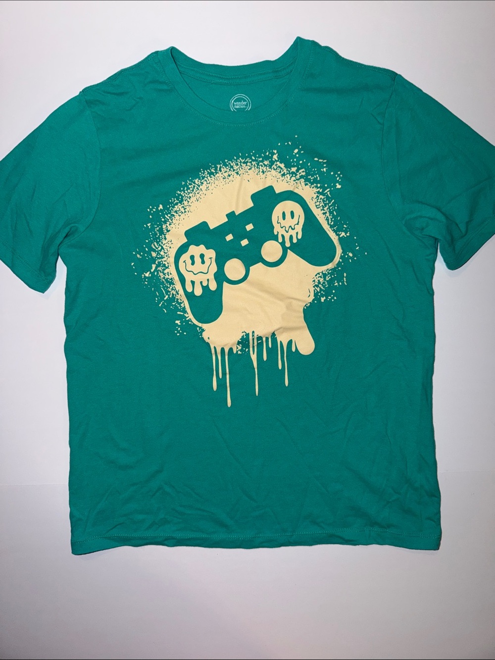 Boys’ Teal Tee with Cream Drip Controller Graphic